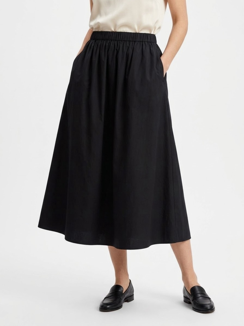 Quince Black A-Line Maxi Skirt with Elastic Waist Organic Cotton XS/S New